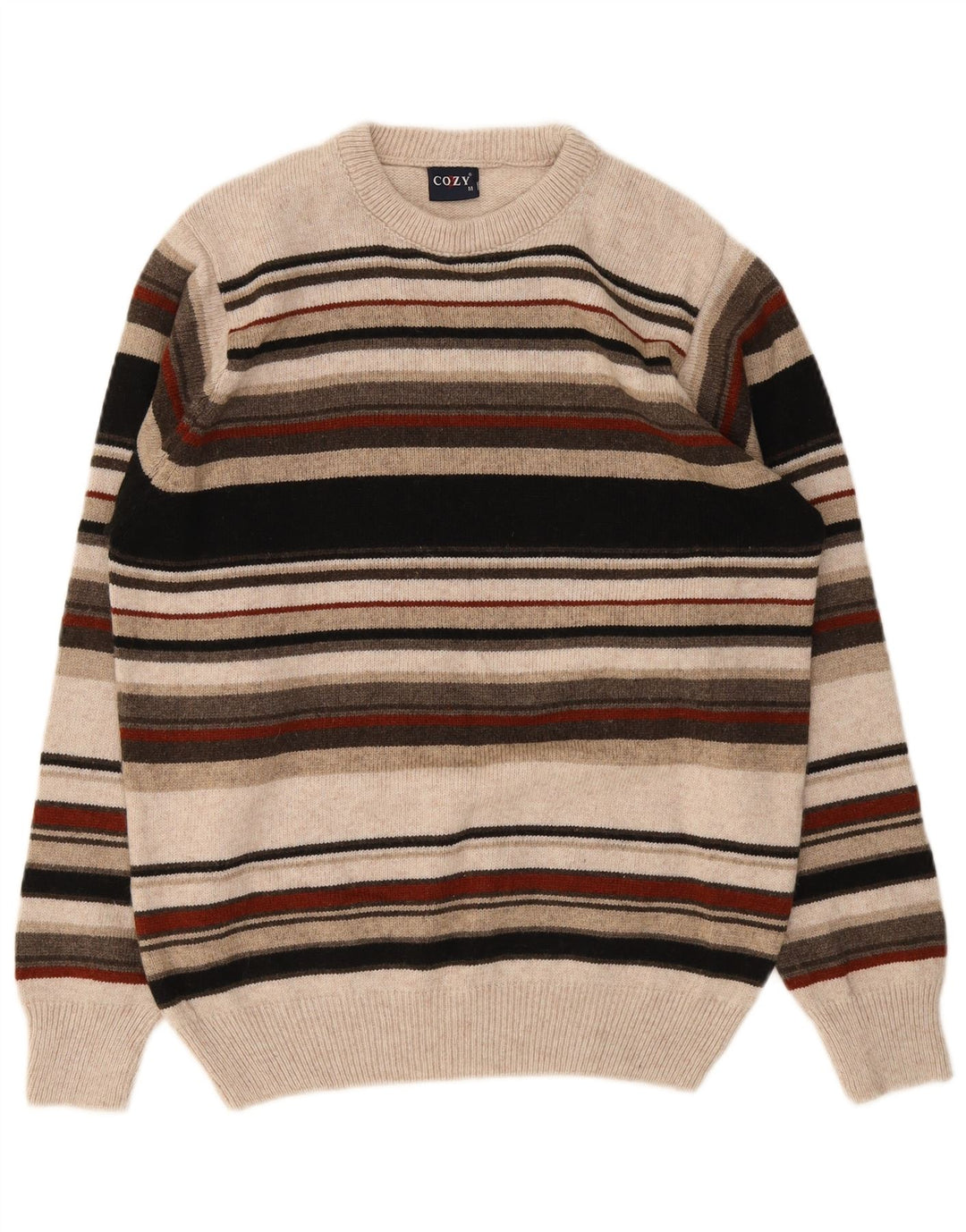 Vintage Mens Crew Neck Jumper Sweater Medium Multicoloured Striped