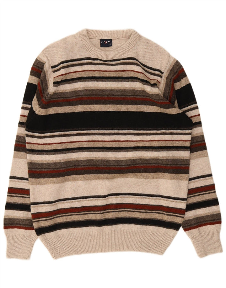 Vintage Mens Crew Neck Jumper Sweater Medium Multicoloured Striped