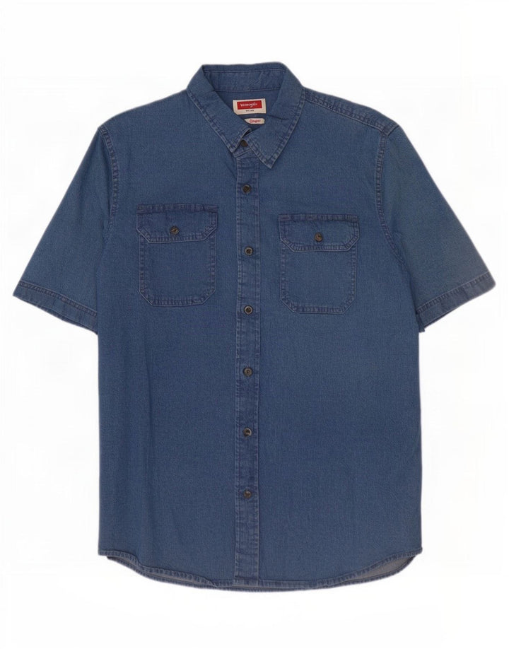 Camicia di jeans a maniche corte da uomo Wrangler in cotone blu medio