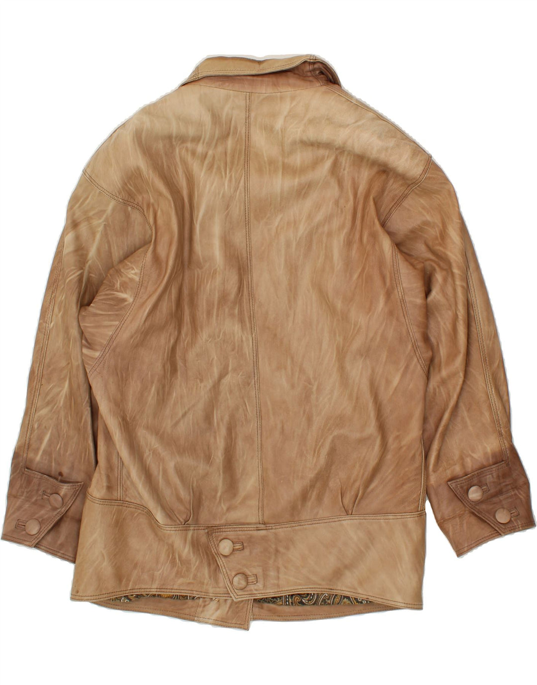 VINTAGE Womens Leather Jacket UK 14 Large Beige Vintage Vintage and Second-Hand Vintage from Messina Hembry 