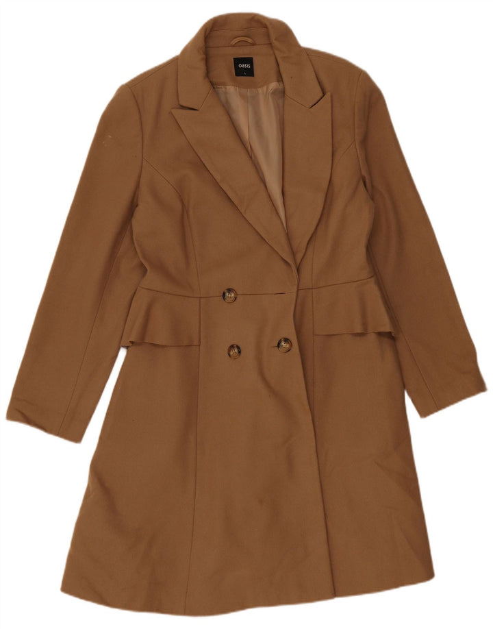 Oasis Womens Double Breasted Coat UK 16 Large Beige Wool