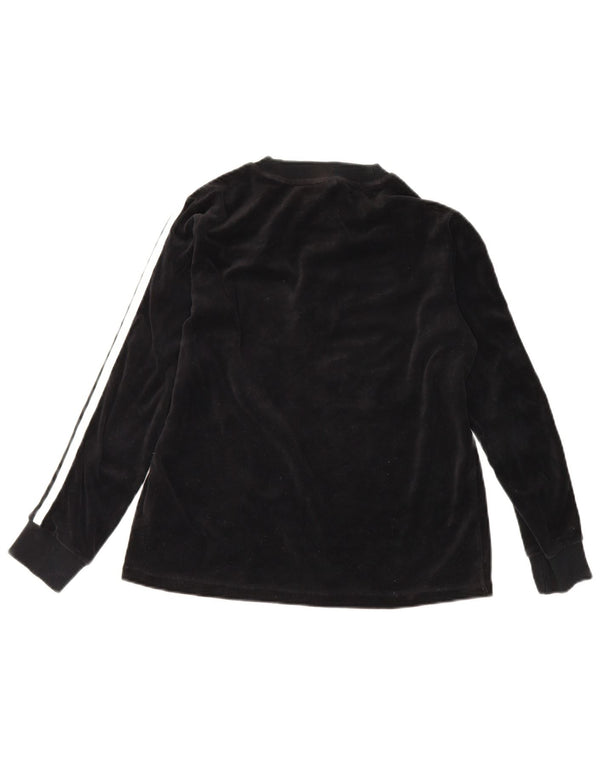Adidas Donna Velluto Graphic Top Manica Lunga UK 12 Medio Nero Cotone