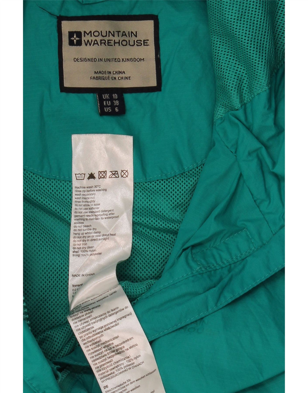 MOUNTAIN WAREHOUSE Womens Hooded Rain Jacket UK 10 Small  Turquoise