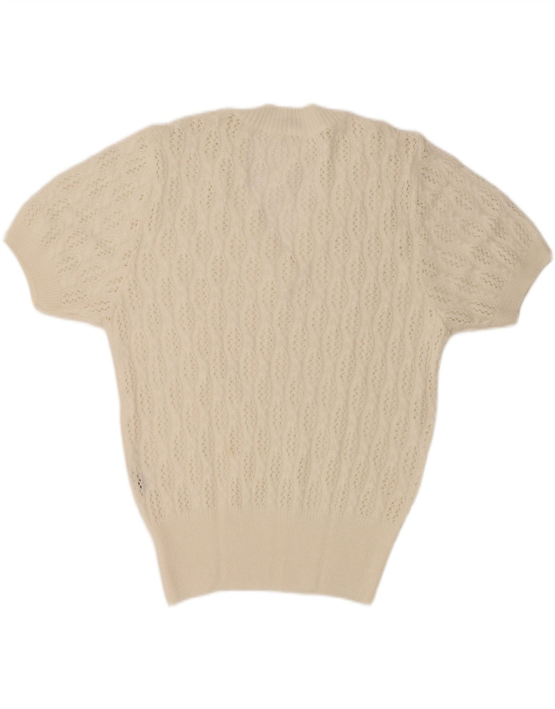 VINTAGE Womens Short Sleeve V-Neck Jumper Sweater EU 38 Medium White Vintage Vintage and Second-Hand Vintage from Messina Hembry 