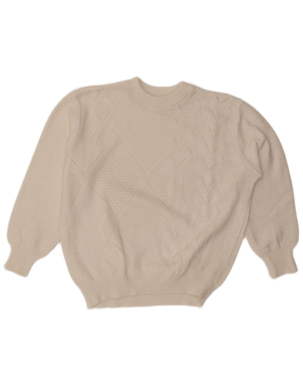 vintage Femmes Crew Neck Jumper Pull UK 18 XL Blanc