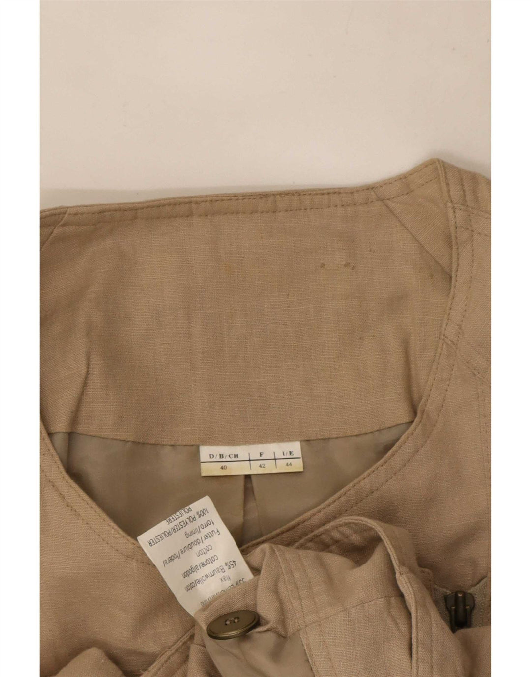 Vintage Damen Bomberjacke IT 44 Medium Beige Leinen Biker