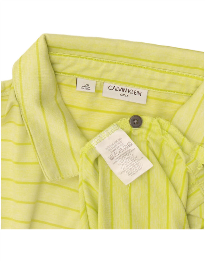 Calvin Klein Mens Polo Shirt Large Yellow Striped Polyester
