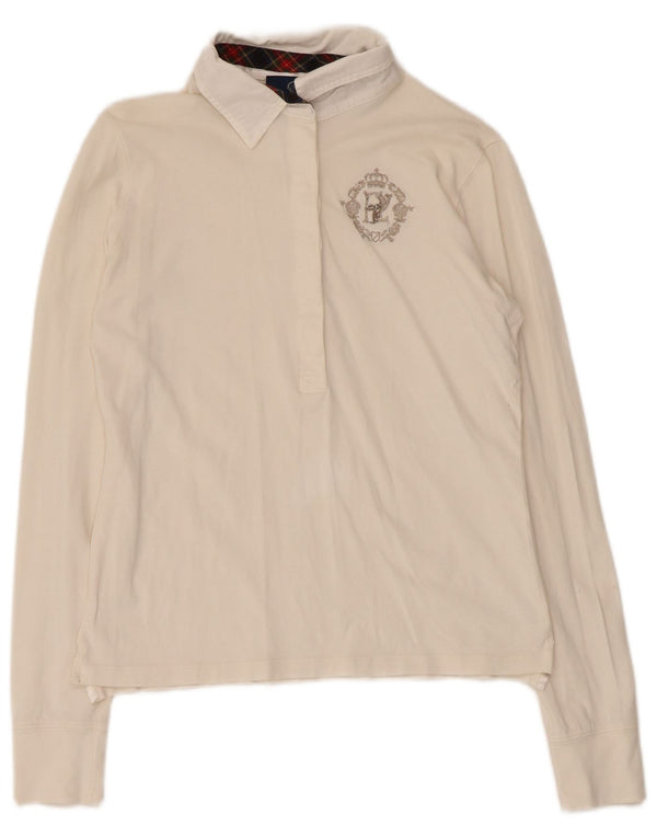 Polo da rugby a maniche lunghe con grafica da donna Playlife UK 10 piccola bianca