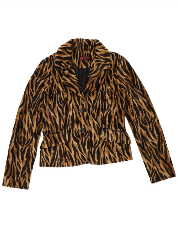 VINTAGE Dame 2-knaps blazerjakke EU 36 Small Brown Animal Print