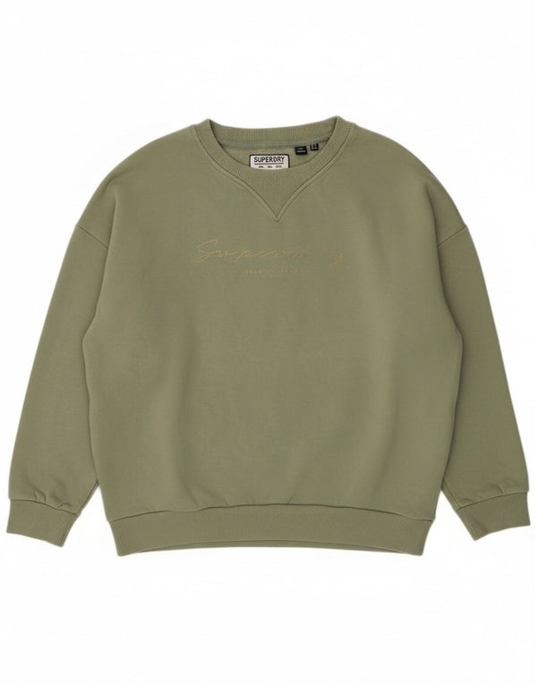 Superdry Womens Graphic Oversized Sweatshirt Jumper UK 8 Small Green Cotton