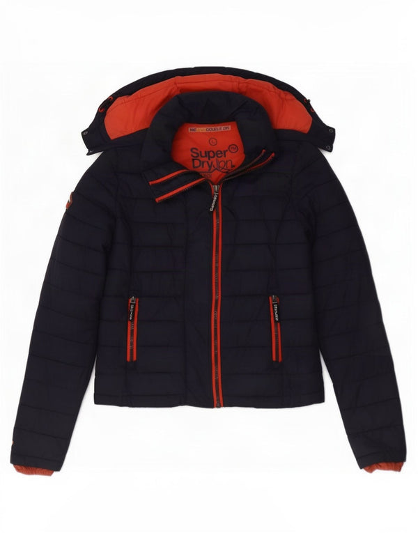 Superdry Chaqueta Acolchada Con Capucha Para Mujer UK 46 Large Nylon Azul Marino