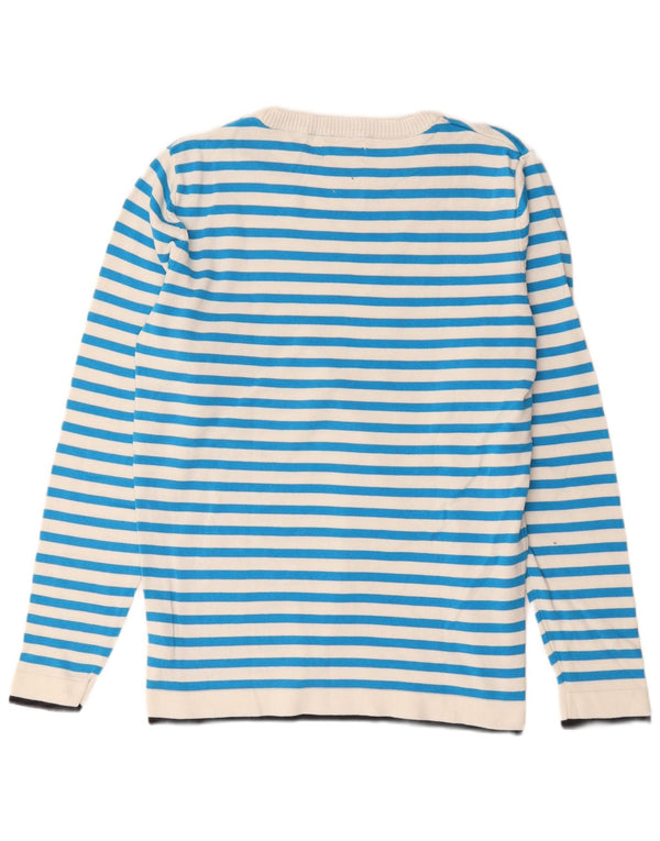 Jack & Jones Mens Crew Neck Jumper Sweater Large Blue Striped Cotton