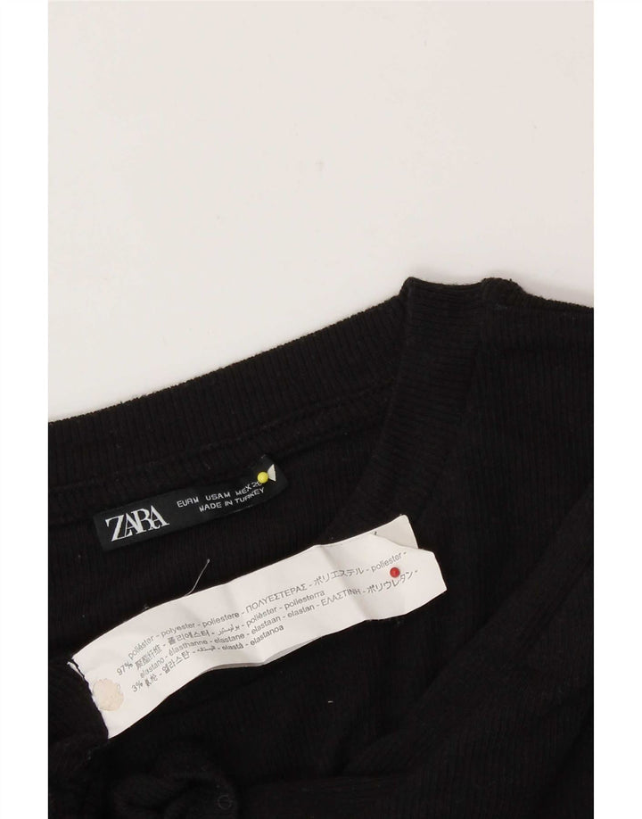 Zara Womens Crop Bluse Top UK 12 Medium Black Polyester