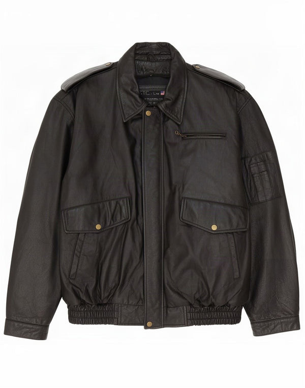veste en cuir militaire vintage pour hommes UK 42 XL Noir