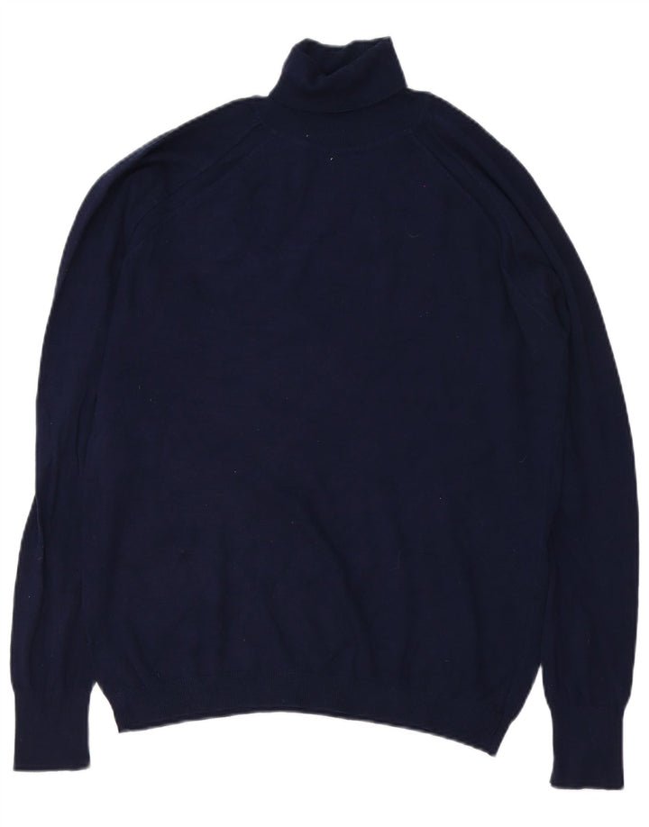 Zara Mens Roll Neck Jumper Sweater Large Navy Blue Viscose