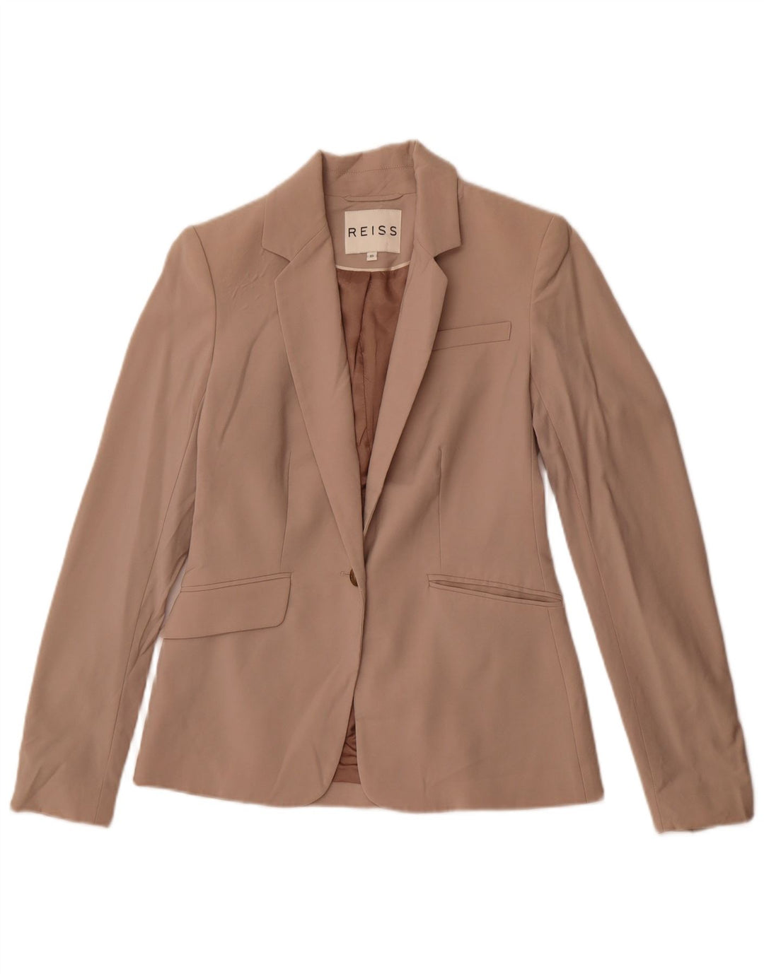 Reiss Womens 1 Button Blazer Jacket UK 6 XS Beige Wool