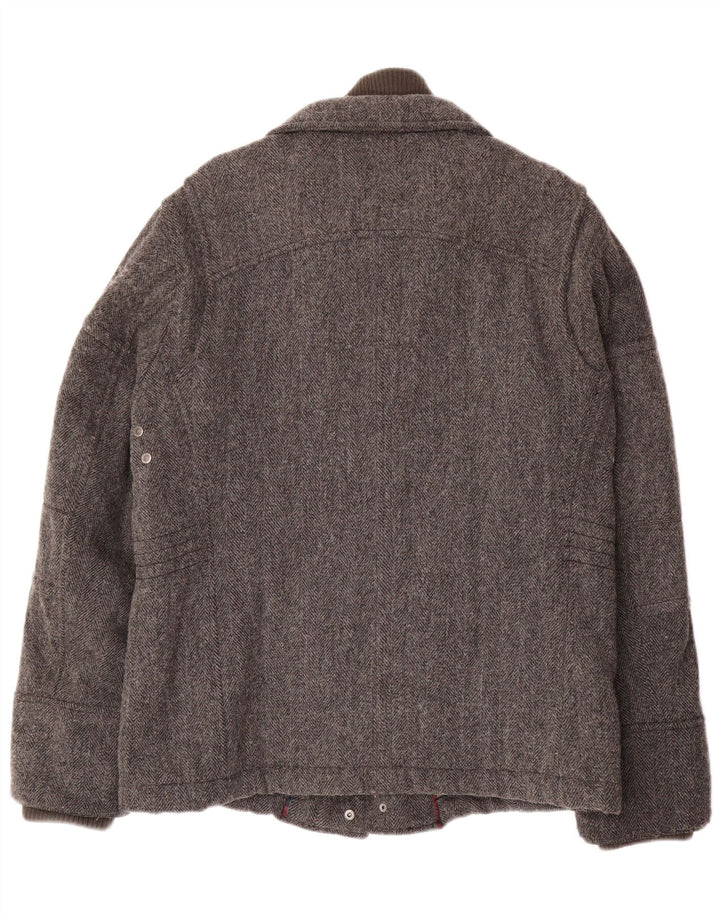 Kappa Mens Padded Utility Jacket UK 40 Large Grey Herringbone Wool Classic