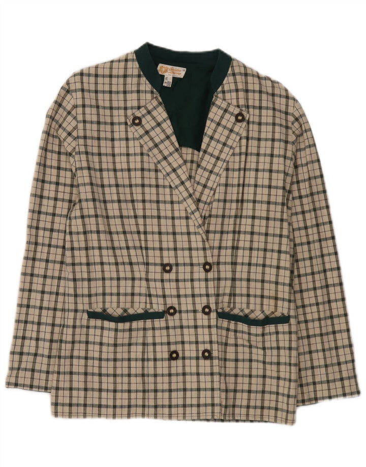 Giacca blazer doppiopetto vintage da donna EU 38 medio bianco sporco a quadri