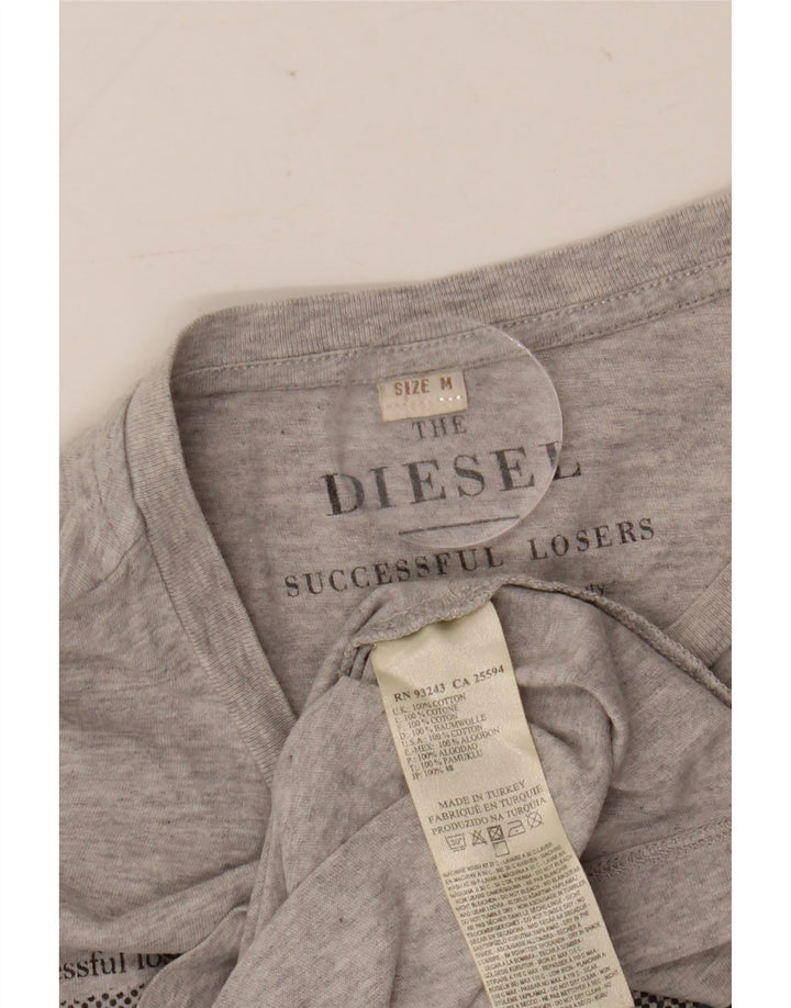 Diesel Mens Graphic T-Shirt Top Medium Grey Flecked Cotton