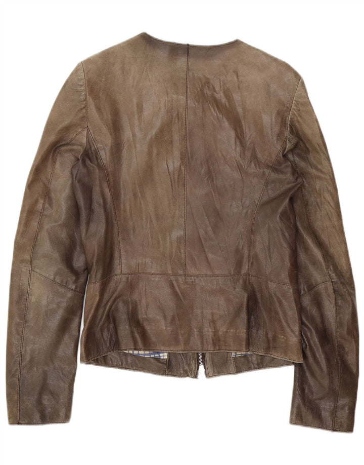 Vintage Womens Leather Jacket UK 10 Small Brown