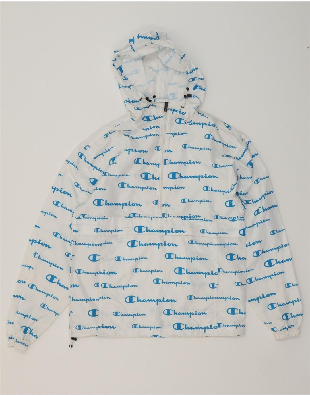 CHAMPION Womens Graphic Hooded Rain Jacket UK 6 XS White Polyester Vintage Champion and Second-Hand Champion from Messina Hembry 