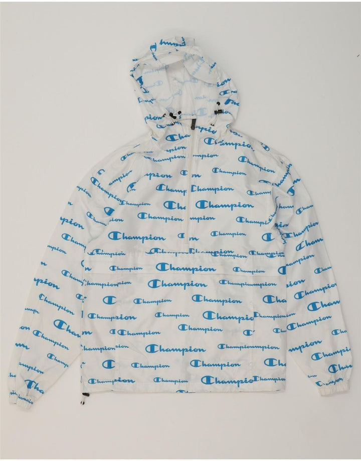 CHAMPION Womens Graphic Hooded Rain Jacket UK 6 XS White Polyester Vintage Champion and Second-Hand Champion from Messina Hembry 