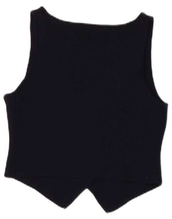 Zara Womens Crop Knit Waistcoat UK 10 Small Navy Blue