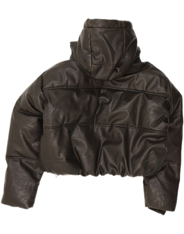 Giacca imbottita oversize in pelle sintetica con cappuccio Zara da donna UK 14 media nera