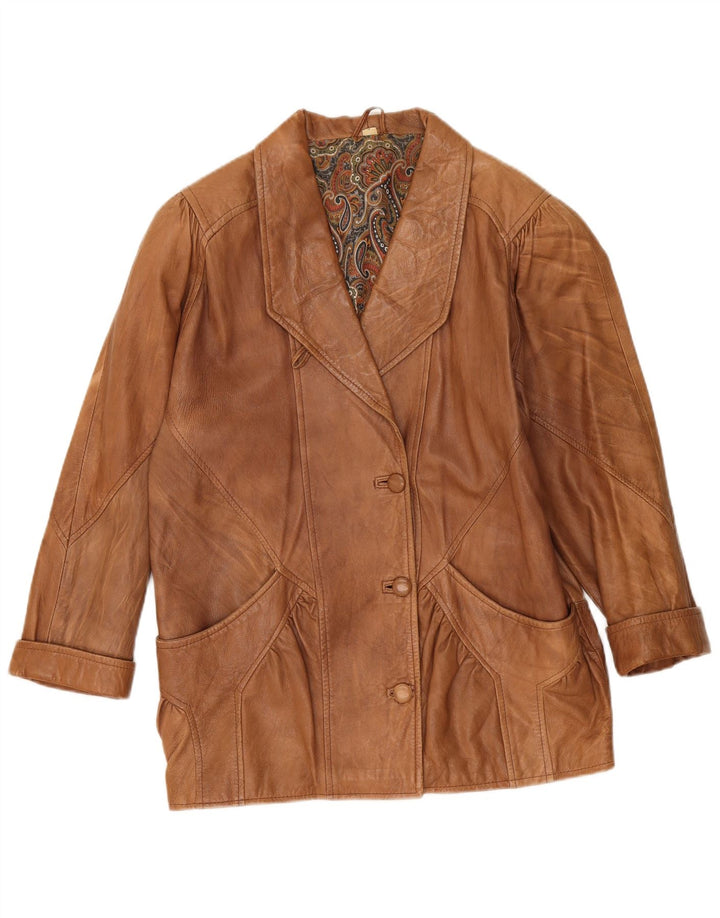 Vintage Womens Oversized Leather Jacket UK 10 Small Beige