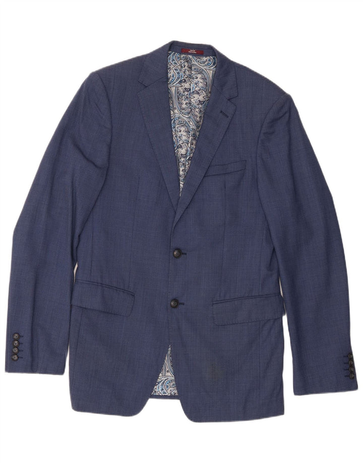 Jaqueta blazer masculina de 2 botões Marks & Spencer Reino Unido 38 lã azul médio