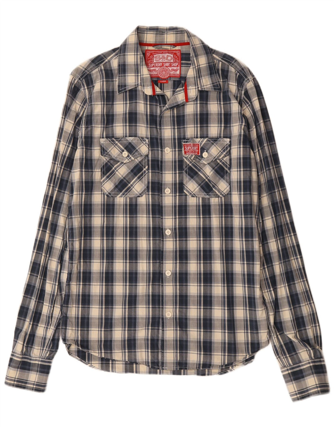 Superdry Mens Shirt Large Navy Blue Check Cotton