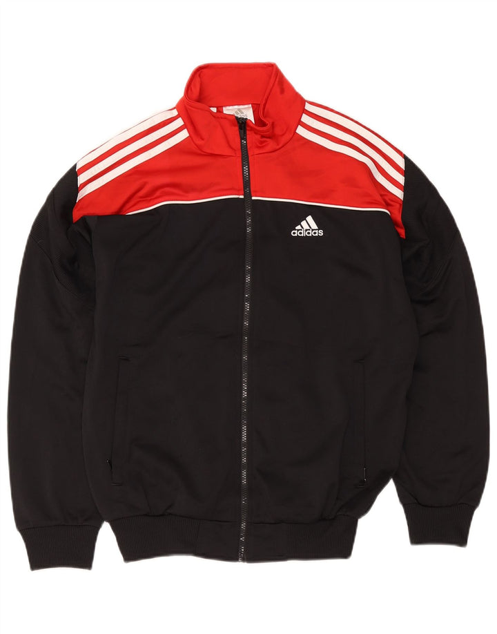 Adidas Boys Tracksuit Top Jacket 13-14 Years Black Colourblock Polyester