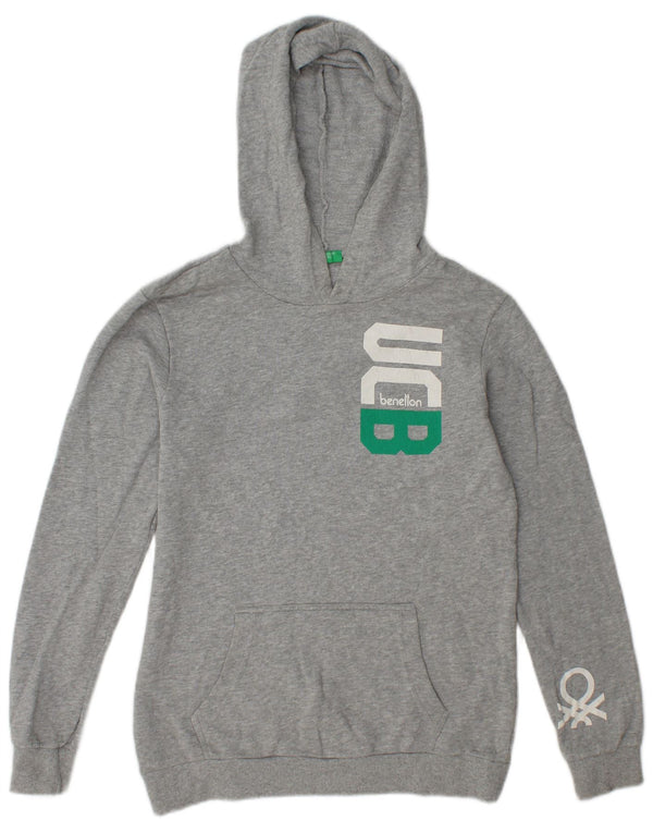 Benetton Boys Graphic Hoodie Jumper 11-12 Years 2XL Grey Flecked Cotton