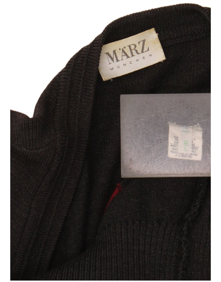 Marz Mens Cardigan Sweater Large Grey Geometric New Wool