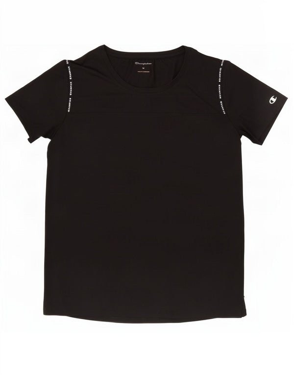 Champion Dame Grafisk T-Shirt Top UK 12 Medium Sort Polyester