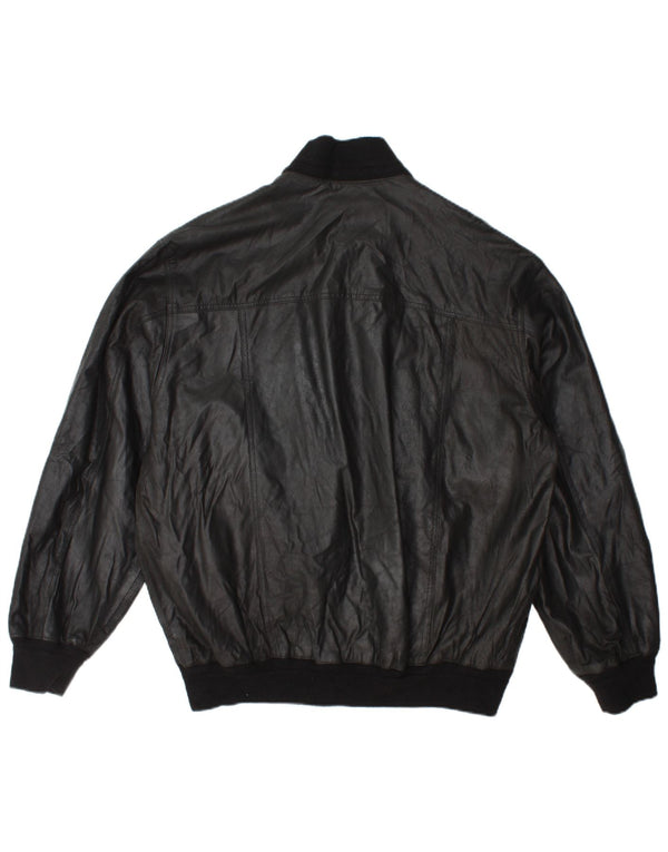 Giacca bomber in pelle da uomo vintage IT 54 2XL Pelle nera