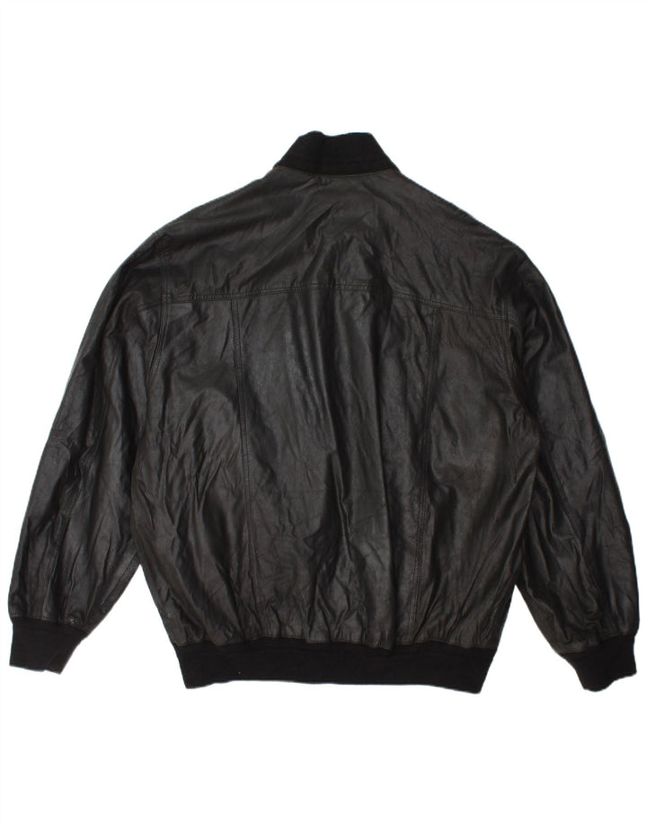 Giacca bomber in pelle da uomo vintage IT 54 2XL Pelle nera