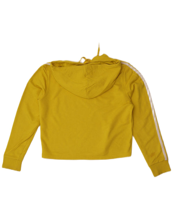 Adidas Damen Crop Hoodie Pullover UK 12/14 Mittelgelbe Baumwolle
