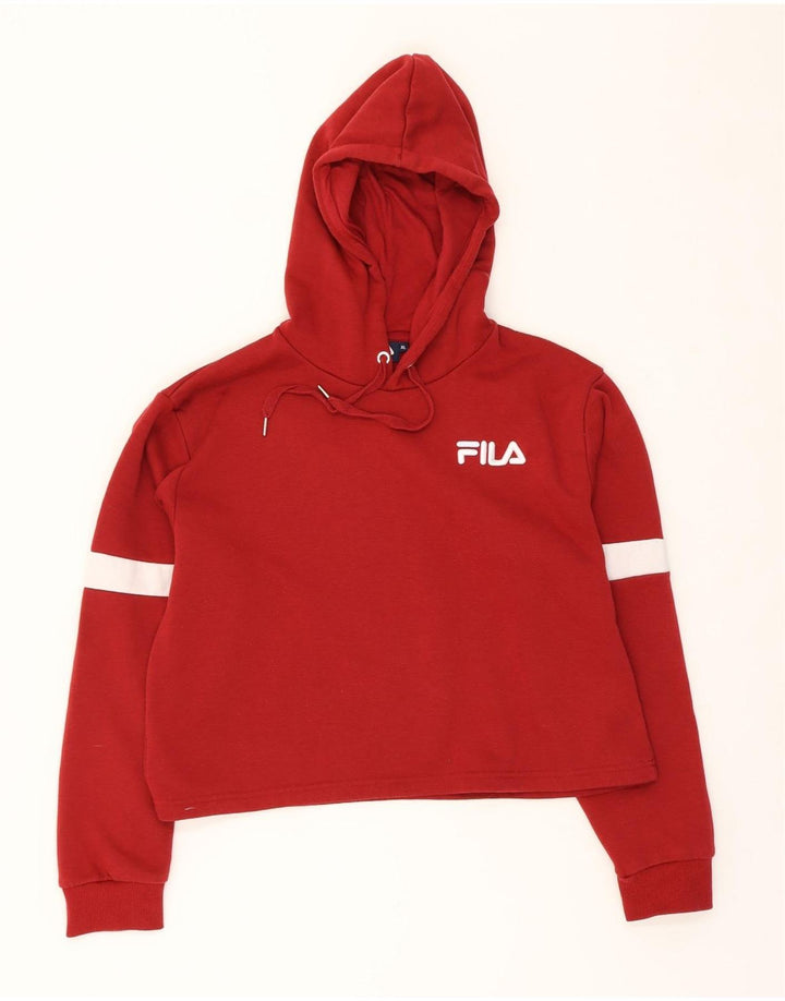 FILA Womens Oversized Crop Hoodie Jumper UK 18 XL Red Cotton Vintage Fila and Second-Hand Fila from Messina Hembry 