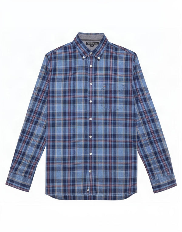 Tommy Hilfiger Chemise New York Fit Homme Grand Carreau Bleu Coton