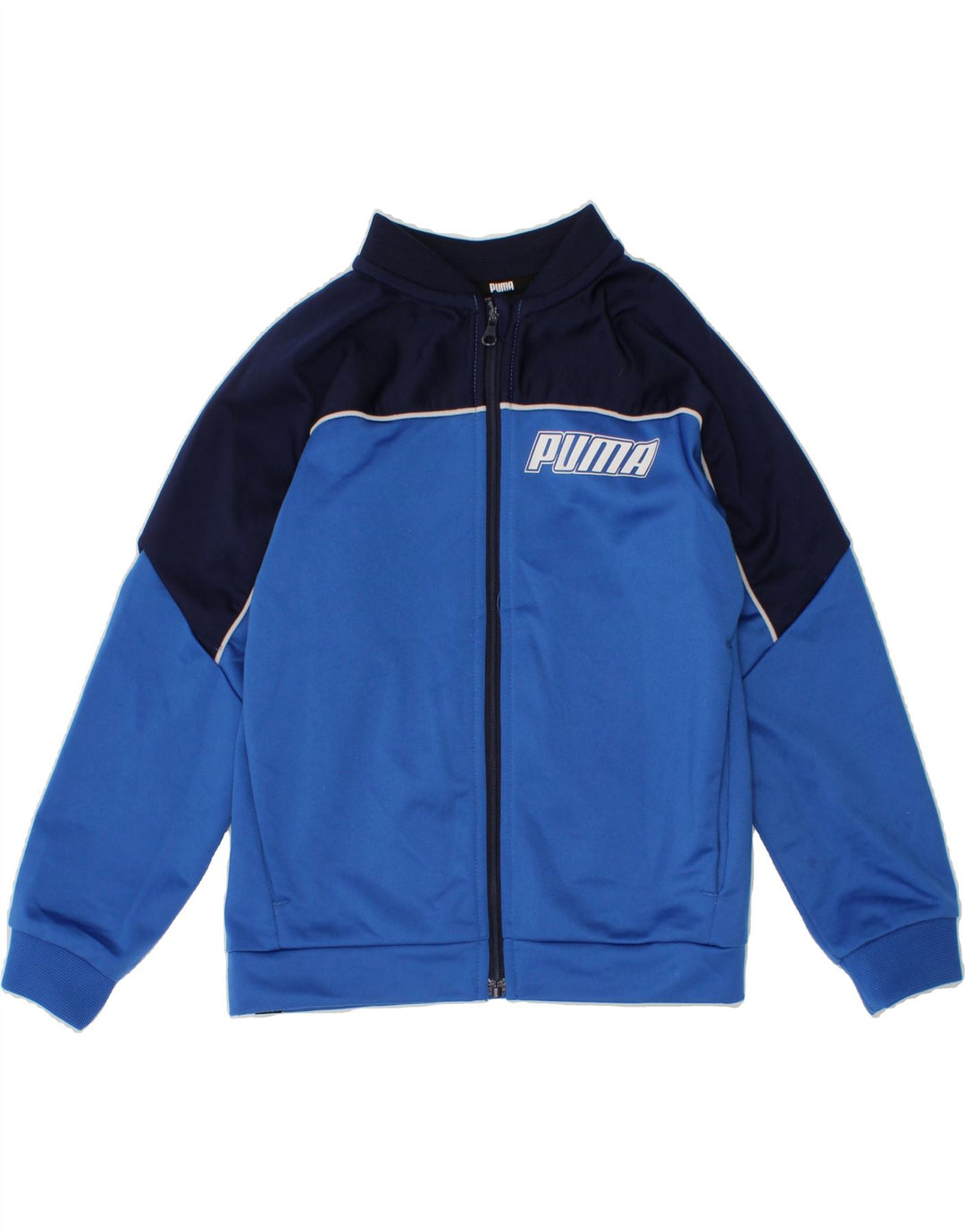 PUMA Boys Graphic Tracksuit Top Jacket 3-4 Years Blue Colourblock Vintage Puma and Second-Hand Puma from Messina Hembry 