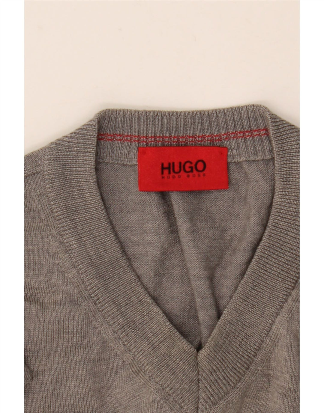 Hugo Boss Mens V-Neck Jumper Sweater XL Grey Wool