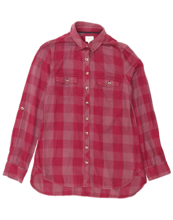 Camisa de flanela feminina Fat Face Reino Unido 8 algodão guingão pequeno Borgonha