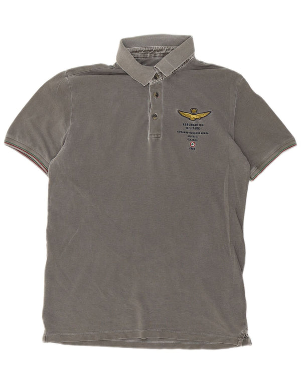 Polo grafica da uomo Aeronautica Militare Large in cotone grigio militare