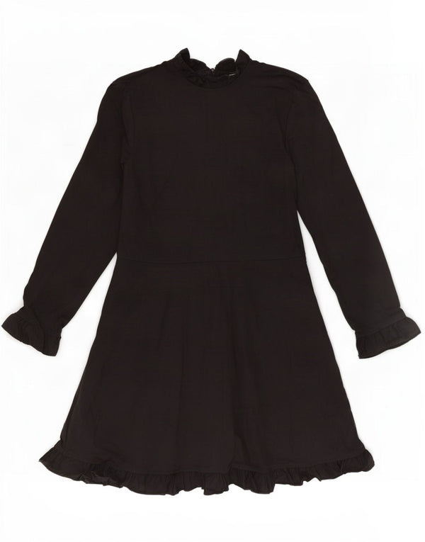 Abito a trapezio a maniche lunghe da donna Zara UK 8 piccolo in cotone nero