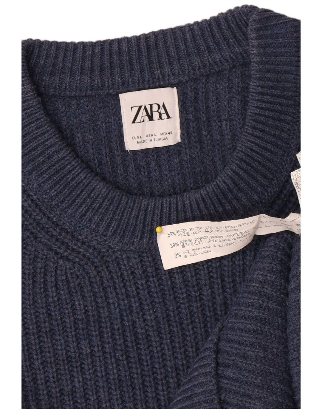 Zara Mens Crew Neck Jumper Sweater Large Blue Acrylic