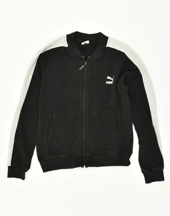 PUMA Womens Graphic Tracksuit Top Jacket UK 10 Small Black Cotton | Vintage Puma | Thrift | Second-Hand Puma | Used Clothing | Messina Hembry 