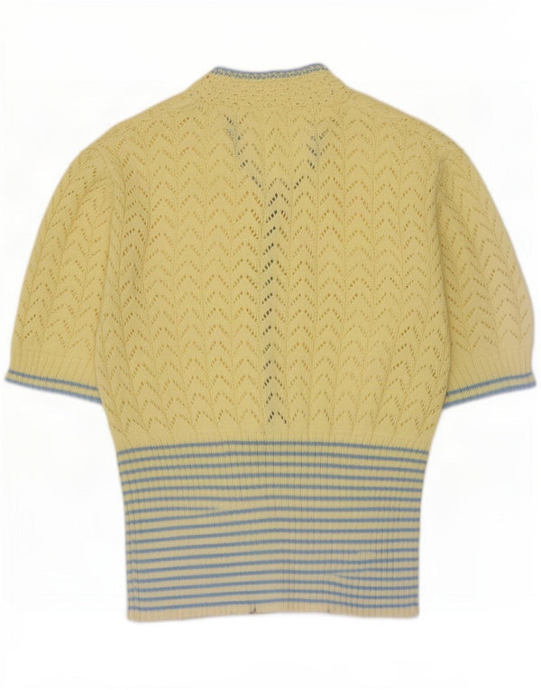 Maglione vintage da donna con scollo a V UK 10 piccolo a righe gialle