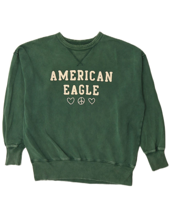 American Eagle Hombre Sudadera Estampada Suelta Jersey Jersey XS Algodón Verde