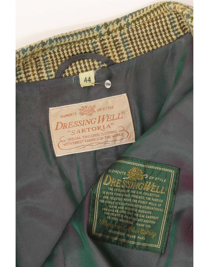 Jaqueta blazer feminina vintage de 2 botões IT 44 Houndstooth verde médio